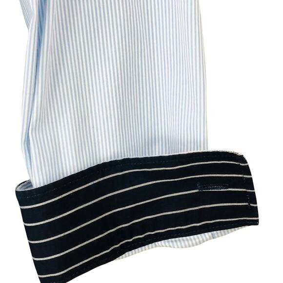 H&M Classic Light Blue Pinstripe Long Sleeve Button Front Shirt Navy Stripe Cuff - Picture 6 of 16